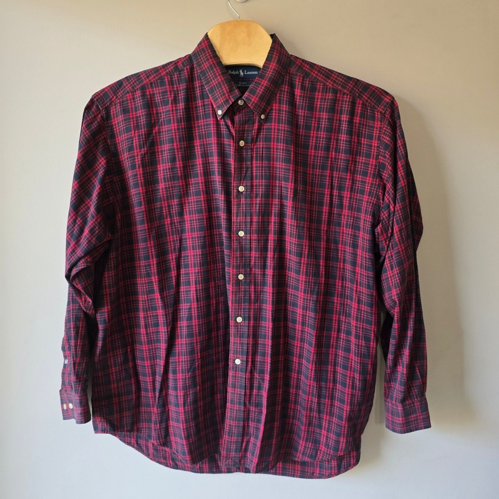 Ralph Lauren Blake Plaid Button Down Shirt Men's XXL Red Black Two Ply Cotton